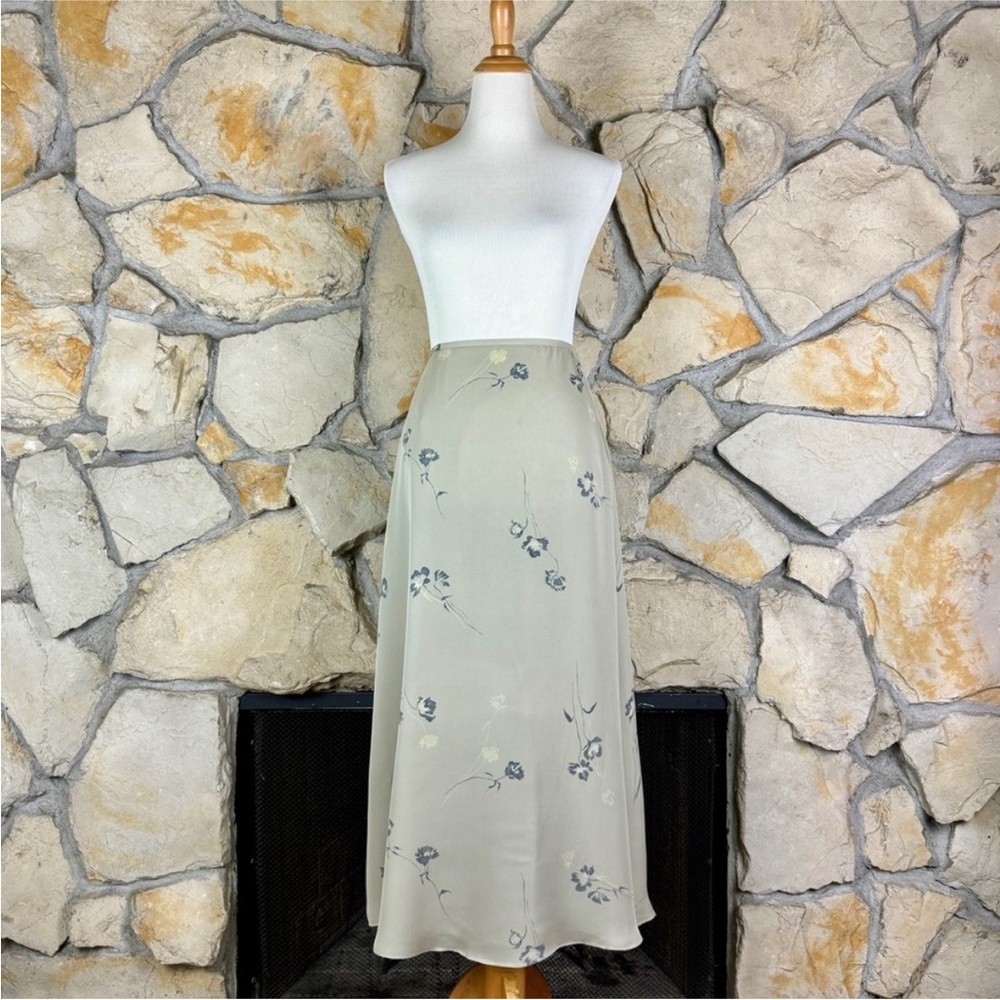 Lauren Ralph Lauren Silk Maxi Skirt Cement Gray Floral | 8